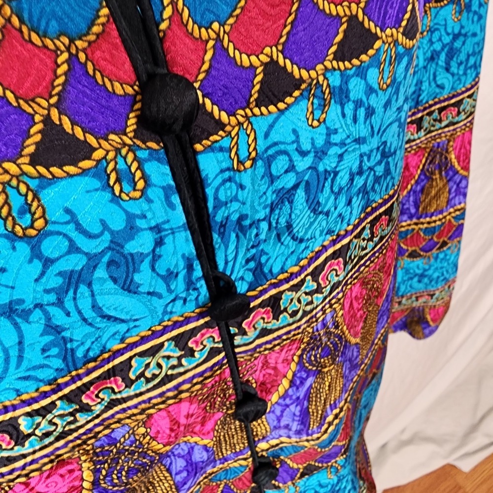 Vintage ADRIANNA PAPELL Size 12 Rope Tassel Print 100% Silk Bright Retro Blouse - Picture 7 of 12